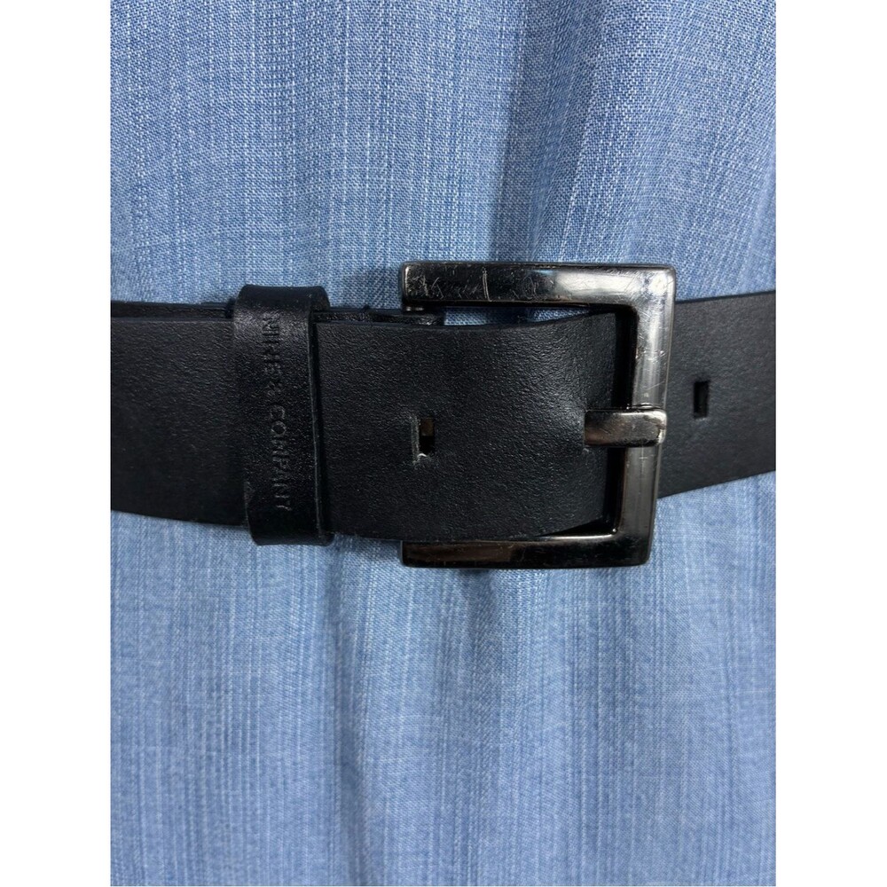 Nine & Company Womens belt Sz L Black Genuine Leather Square Gunmetal Buckle